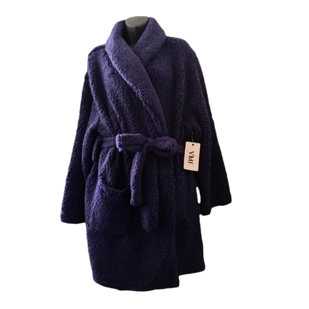 NWT YMI Plush Bath Robe. Size L. Navy. Unisex.